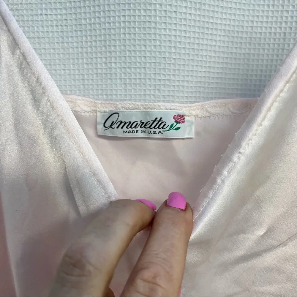Vtg Amaretta Pink Satin Chiffon Babydoll Slip Balletcore Romantic‎ nightgown